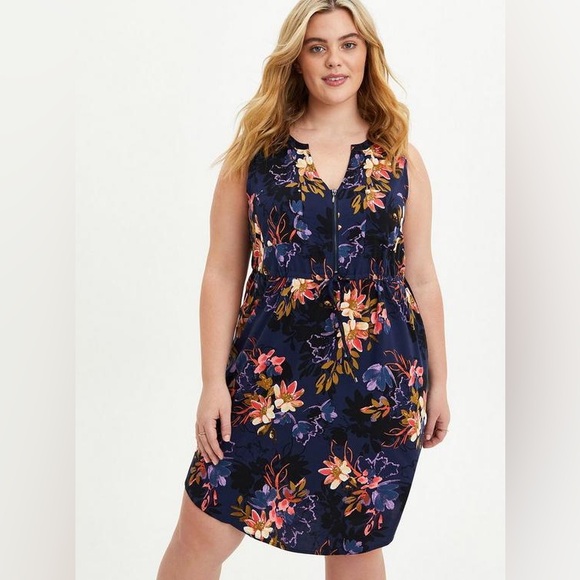 torrid Dresses & Skirts - 🆕NWT Torrid women’s blue floral Mini Zip-Front sleeveless Shirt Dress Plus SZ 3X